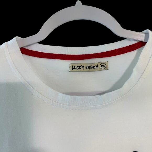 Lucky Brand White 2XL Embroidered Lucky Charm Blue Voodoo Bunny Holding Rose - Picture 6 of 8